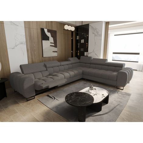 Ecksofa Schlafsofa BASTIEN RELAX in Stoff Aragon Dunkelgrau Ottomane Rechts