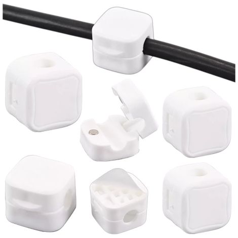 6x Soporte magnético para cables Alogy, paquete de 6 organizadores de cables para escritorios, armarios y paredes, color blanco. (1/5)