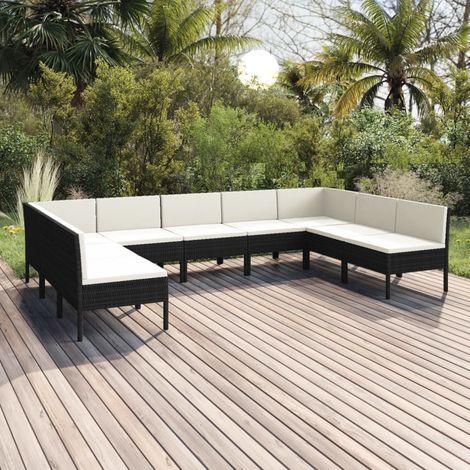 9-tlg. Garten-Lounge-Set mit Auflagen Poly Rattan Schwarz (1/5)