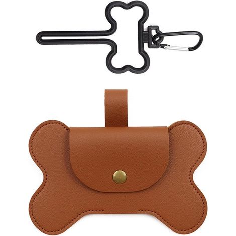 Hundekotbeutelhalter aus Leder, braun, hasenförmig, geeignet für Spaziergänge mit Hunden (1/5)