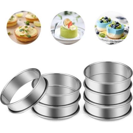 6Pcs Cercle Patisserie, 8CM Cercle Tartelette Round Muffin Rings AntiadhéSifs Moules Ronds Cuisson pour Desserts Biscuits - fy (1/4)