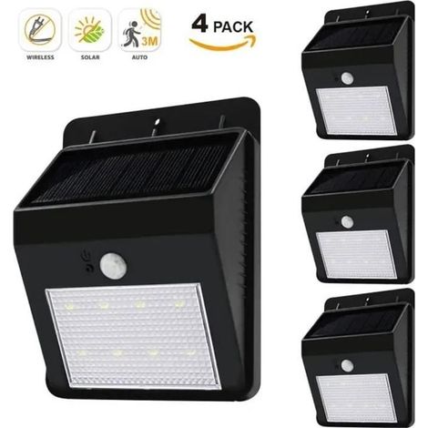 HOXILEELEOEclairage LED Applique Solaire avec Detecteur de Mouvement Luminaire Exterieur LED Lampe Jardin avec Deux Modes de Travail Lot de 4 (1/5)