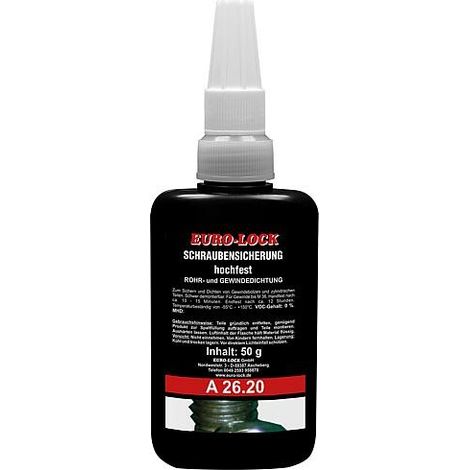 Agent de blocage des vis, haute résistance, EURO-LOCK A 26.20 flacon doseur 50g