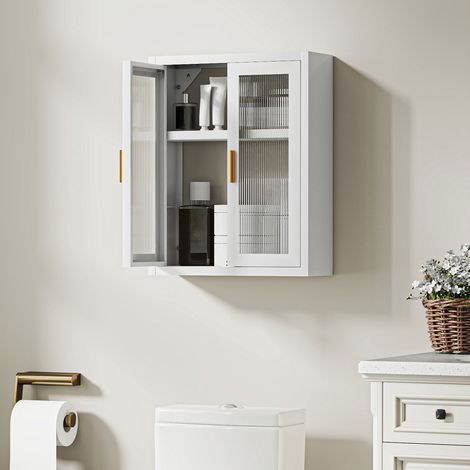 Armoire murale de salle de bain. meuble haut salle de bains avec 2 portes cannelées. étagère réglable. 40x14x50cm. blanc