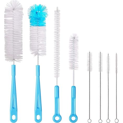 Cepillo de limpieza para biberones, juego de 8 cepillos tubulares de nailon para biberones de vidrio, biberones, hervidores, teclados y mangueras. (1/5)