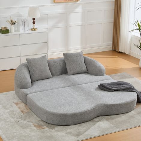 Schlafsofa 157x84x65 cm hellgrau Chenille klappbar mit 2 Rückenkissen (1/5)