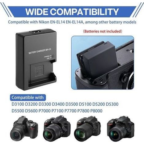 MH-24 Chargeur Rapide EN-EL14 EN-EL14A pour Nikon D3100 D3200 D3300 D3400 D3500 D5100 D5200 D5300 D5500 D5600 P7000 P7100 P7700 P7800 D850 Adaptateur Secteur, Bloc d’alimentation Appareil Photo Reflex (1/5)