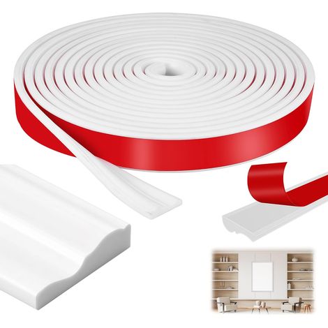 Moulure Adhesive pour Murs, 7m x 3.9cm Moulure Murale Adhesive  Moulure Flexible pour Portes Intérieures Blanches, Plinthe PVC Souple, pour Murs, Miroirs et Bords, Moulure Decorative (1/5)