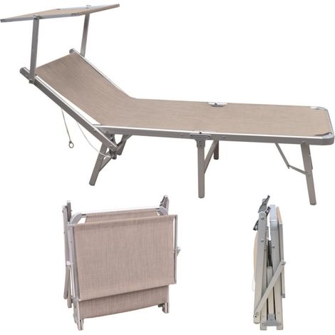 Lettino da Spiaggia Giardino Pieghevole in Alluminio Ecru 180 x 72 x 40 cm