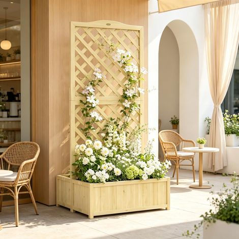 Bac à plantes pliable double avec treillis carré, pot surélevé aspect bois pour plantes grimpantes, jardinière pour jardin et terrasse (1/5)