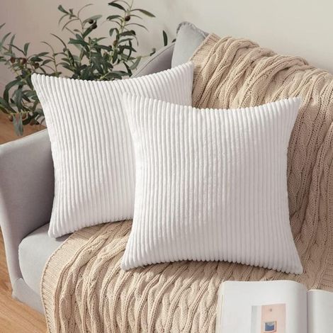 de Housse Coussin Décoratif en Côtelé Canapé Taie d'oreiller Douce pour Maison Salon Chambre Lit cm Lot 2 40x40 Velours Blanc (1/4)