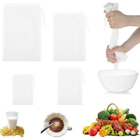 10 Pcs Sacs à Lait de Noix, Sac à Lait Végétal, Filtre Lait Vegetal en Coton à Mailles Fines Réutilisables, Sac en Tissu de Noix, Filtre à Mailles Fines pour Fromage, Café, Tofu (1/5)