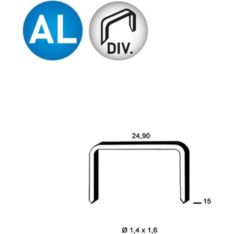 20 000 Agrafes Aluminium Divergentes Wc-15 - 24.9x15x1.4x1.6 mm - D-Work