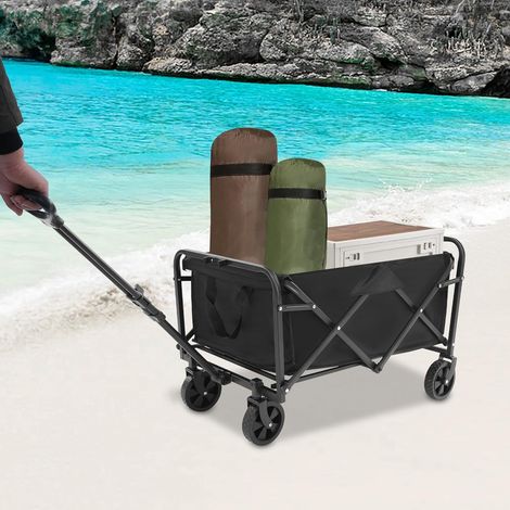 Bollerwagen Faltbar Klein Bollerwagen für Garten Faltbarer Strand Handwagen 90KG Klappbarer Handwagen mit Verstellbarem Griff für Alle Gelände, Draussen Einkaufen (1/5)