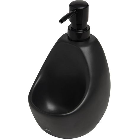 Distributeur de Savon avec Porte-éponge, Grès Cérame, Noir (1/5)