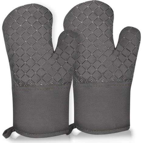 Gants de cuisine résistants à la chaleur pour la cuisine et la pâtisserie, long gant de cuisine avec poignée en silicone (1/5)