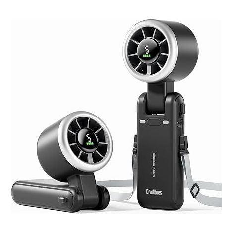 Ventilador portátil ULISEM, negro – Turbo 10 m/s, 5 velocidades, batería de 4000 mAh con 12 horas de autonomía, compacto para viajes, oficina y uso en exteriores. (1/5)