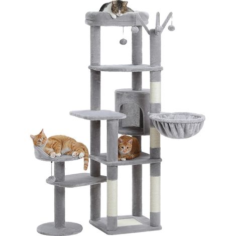 Albero per gatti, design multilivello, elementi di gioco interattivi, AMT0233GY, L-b (1/2)