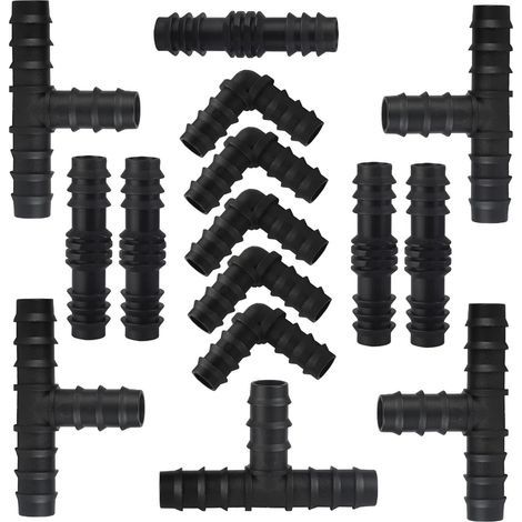 Lot de 15 raccords de connecteur d'irrigation goutte à goutte de 16 mm, raccord direct barbelé et coudé en T pour tuyau de tuyau de 16 mm (1/5)