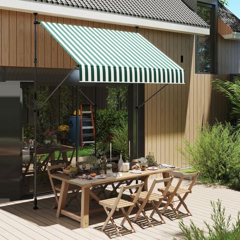 Toldo de 2x1,2 m con soportes ajustables y manivela, fabricado en aluminio, metal y poliéster, verde y blanco. (1/5)