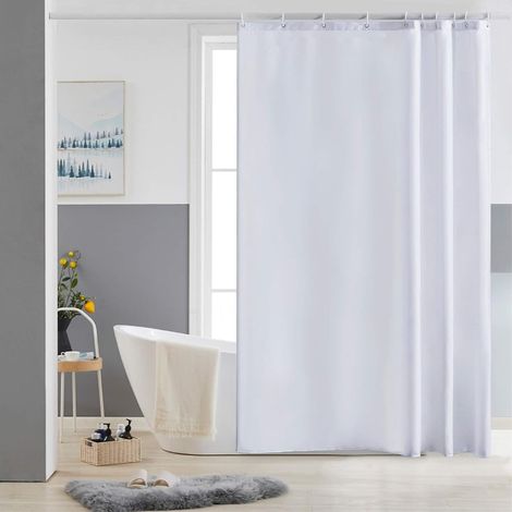 c Petit Rideau de Douche Blanc Anti Moisissure Tissu en Polyester Imperméable Rideaux de Douche Textile Lavable pour Baignoire ou la Salle de Bain 10 Crochets de Rideau Douche-150x200cm. (1/5)