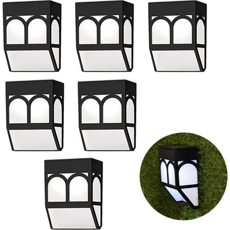 Lampe solaire murale, 6 pièces, lumière de clôture solaire à LED, applique d'extérieur solaire-lumière blanche (1/5)