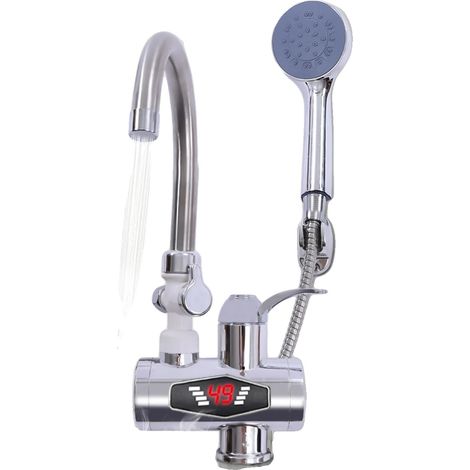 Grifo de agua caliente, calentamiento instantáneo, pantalla LCD de temperatura, color plata. (1/2)