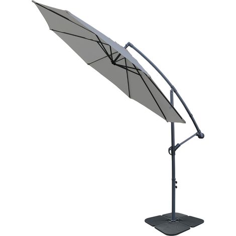 3M Cantilever Banana Umbrella Garden Sun Shade Hanging Grey Parasol with Base Weight (1/2)