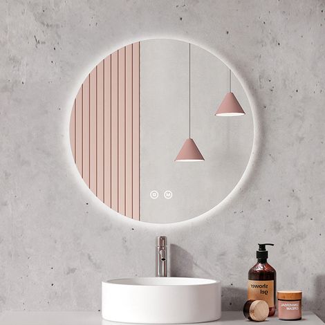 EMKE Miroir lumineux de salle de bain Rond rétro-éclairage sans cadre, avec Interrupteur tactile, Lumière blanche froide, lumière chaude, lumière neutre Diamètre 60cm (1/5)