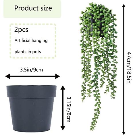Plante artificielle suspendue, lot de 2 plantes artificielles d'intérieur, fausses plantes avec pots, faux collier de perles en pot, succulentes, faux lierre, fausse plante pour la maison, l'intérieur (1/4)