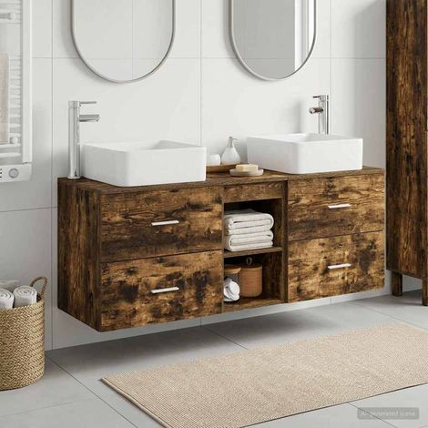 vidaXL Bathroom Cabinet Set 3 pcs Smoked Oak 129 x 41 x 80 cm (1/5)