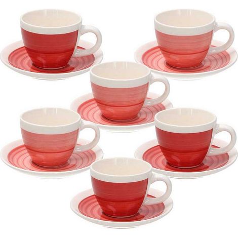Set 6 tazzine da caffè con piattino pompei stoneware rosso
