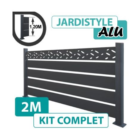 Kit Clôture Aluminium Gris Anthracite 2M - Claire voie Design - Sur Platines - 1,20 mètre