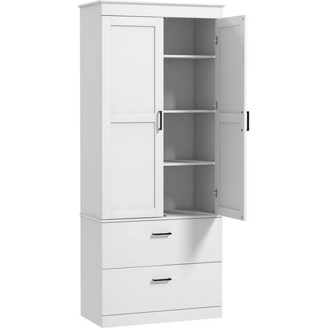 Armoire de cuisine et buffet vaisselier - Crème - Avec placard, 2 tiroirs et étagères réglables - Meuble de rangement pour cuisine, salle à manger - Design pratique (1/5)