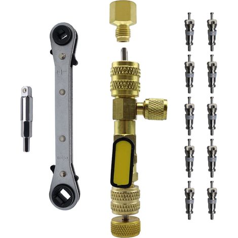 Ortviai Démonte-Clapet AC Multifonctionnel CP-4339 avec Clé et Adaptateurs – Acier Allié, Compatible R410/R22/R32 (1/5)