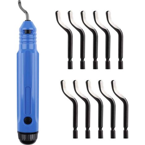 1 outil d'ébavurage, 10 lames, acier HSS M2, manche ergonomique plastique, pour bords de trous et bords courbes (1/4)