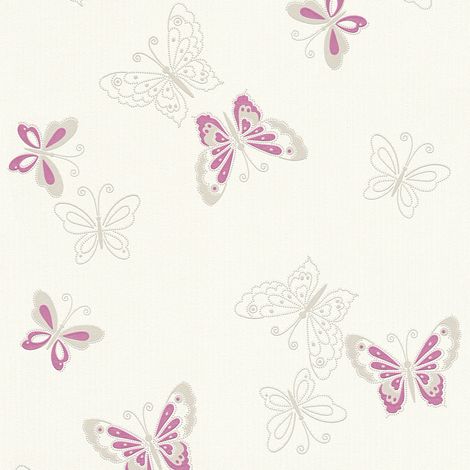 A.S. Creations – Papier peint pailleté mauve et blanc – Tapisserie intissée motif papillon – 10,05 x 0,53 m – Pour chambre fille
