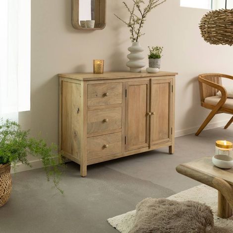 Buffet en bois de manguier blanchi Ronan (1/5)