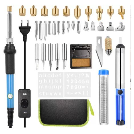 Kit de pyrogravure 54 pièces 60W – Température réglable 220-480°C – Outils pour bois, cuir et liège – Soudage et artisanat (1/5)