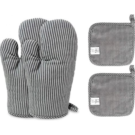 Ensemble de 4 maniques et gants de cuisine résistants à la chaleur, compatibles micro-ondes, pour la cuisson, le barbecue et la pâtisserie. (1/5)