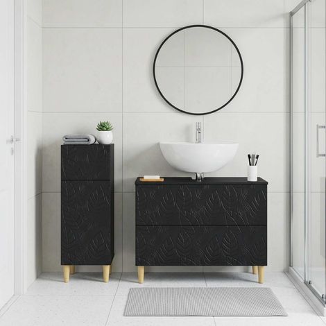 vidaXL 2 Piece Bathroom Cabinet Set DELFT Black Engineered Wood (1/5)