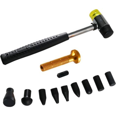 Kit de 11 Pièces Outil de Débosselage Professionnel en Acier Inoxydable Marteau en Caoutchouc et Têtes de Réparation pour Carrosserie Automobile Couleur Couleur Aléatoire (1/5)