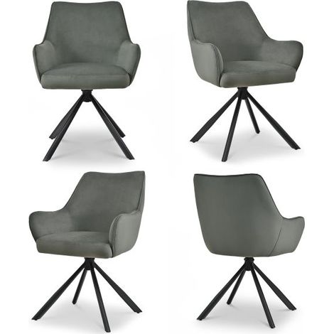 Bon Furni Terciopelo Silla de comedor Gris Claro, Set de 4, giratoria 360°, ergonómica con cojín de muelles, cremallera oculta y patas ajustables