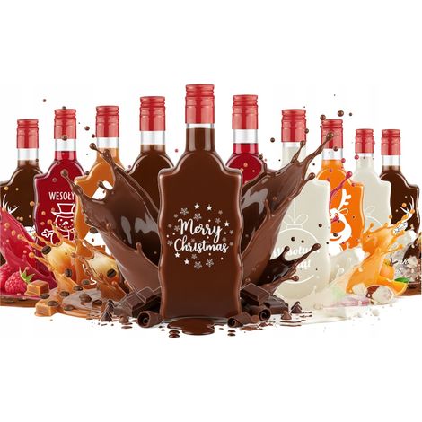 10x FALA Glasflaschen 500ml mit WEIHNACHTSDRUCK als Geschenk für Liköre (1/5)