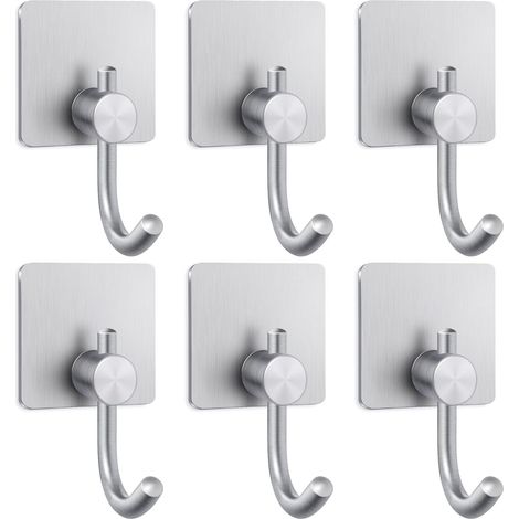 Crochet porte-serviettes de salle de bain, acier inoxydable, crochet adhésif pour manteau, 6 pièces, argent