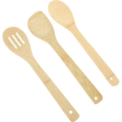 Ensemble de 3 spatules de cuisine multifonctions en bambou, compatibles avec une utilisation en cuisine. (1/5)