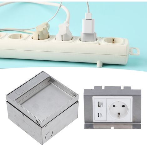 Wasserdichte, versenkte Bodensteckdose Typ 130, europäischer Standard, zwei Löcher + USB Typ-C-Anschluss, Edelstahl, 250 V Wechselstrom. (1/5)