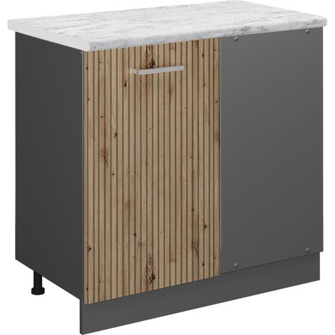 Mobile ad angolo cucina R-Line, Rovere artigianale, 86 cm PL Marmo, Vicco