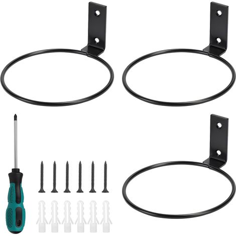6 x Porte Plante de Fleur Mural Ø15 cm, Noir Support Mural Pot avec Vis et Tournevis, pour Intérieur et Extérieur (1/5)