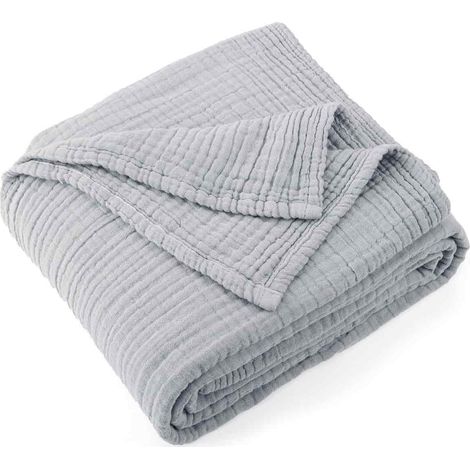 Plaid en mousseline grise 100 % coton, 6 couches, pour canapé et lit, pour adultes et bébés, 140 x 190 cm, léger, doux et respirant, toutes saisons, gris (1/5)